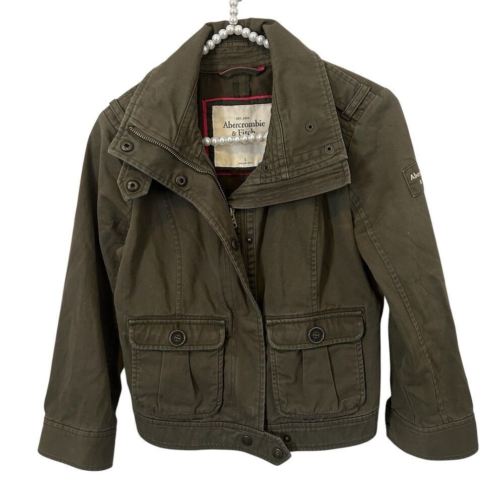 ABERCROMBIE & FITCH military army surplus biker moto motorcycle jacket SMALL Y2K